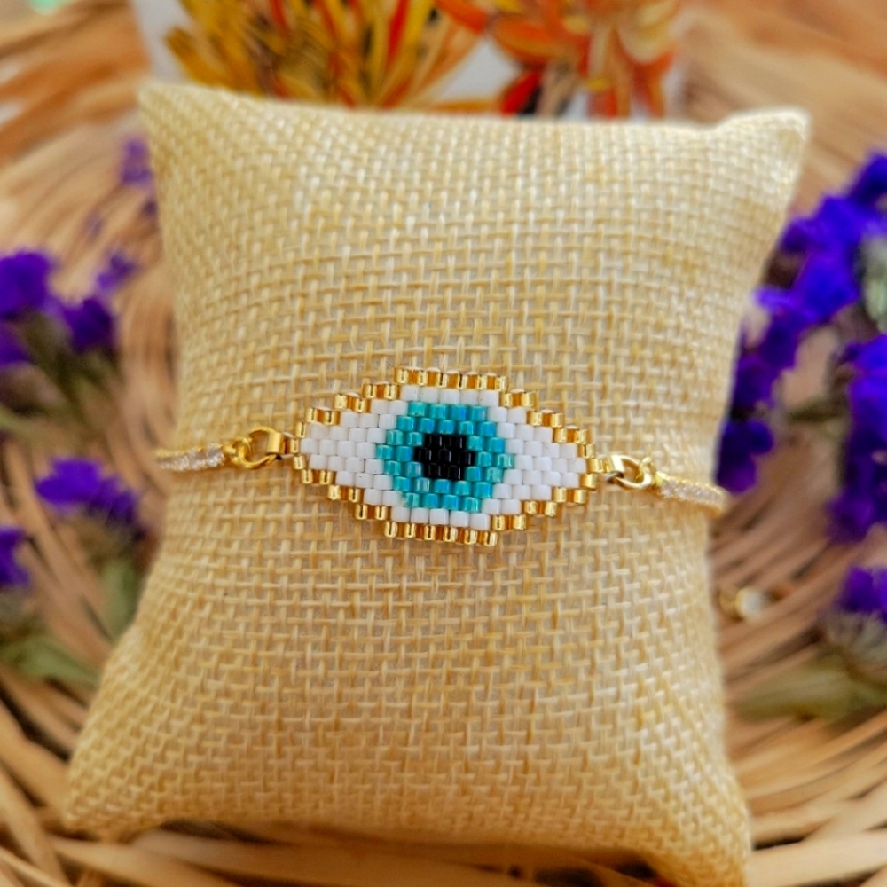 Handwoven Beaded Evil Eye Adjustable Bracelet